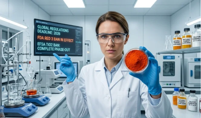 Food scientist analyzing natural coloring powder.
