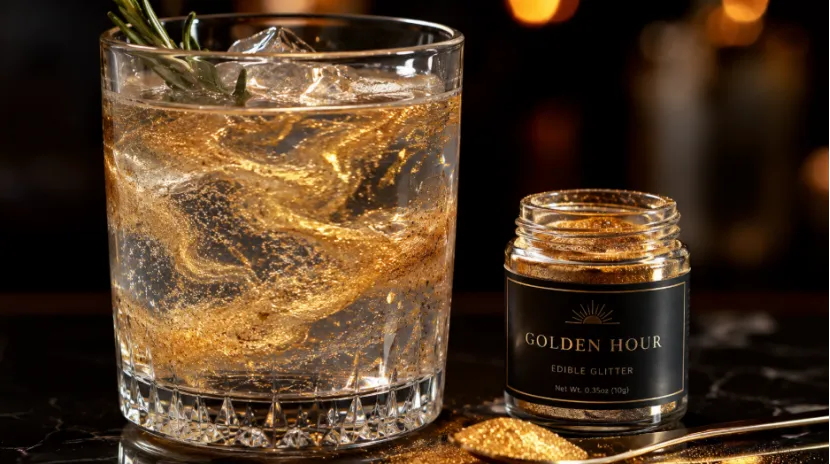 Gold edible glitter cocktail and custom jar