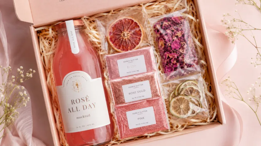 Pink mocktail kit with edible glitter sachets