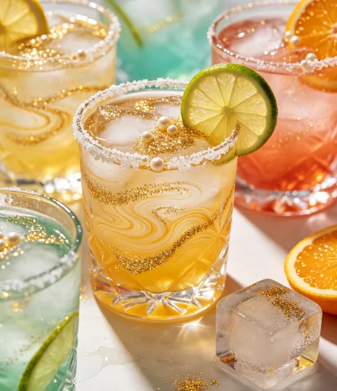 Cocktails with gold and pearl edible glitter