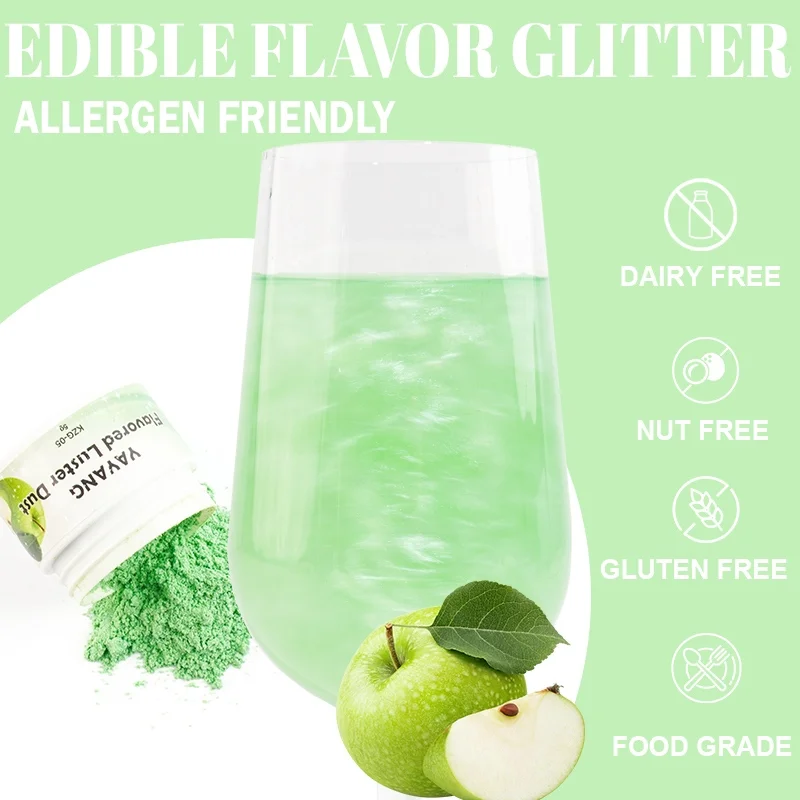 Green apple flavored edible glitter drink