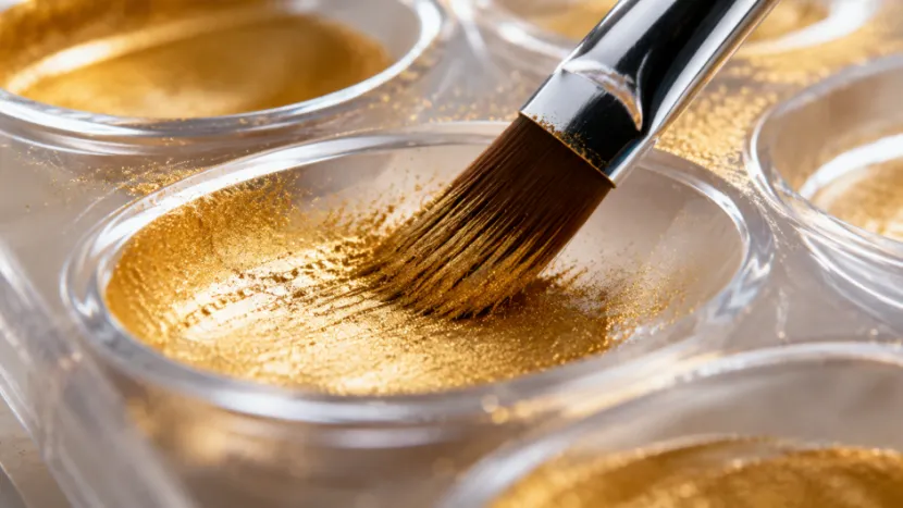 Dry polishing gold luster dust with a soft makeup brush