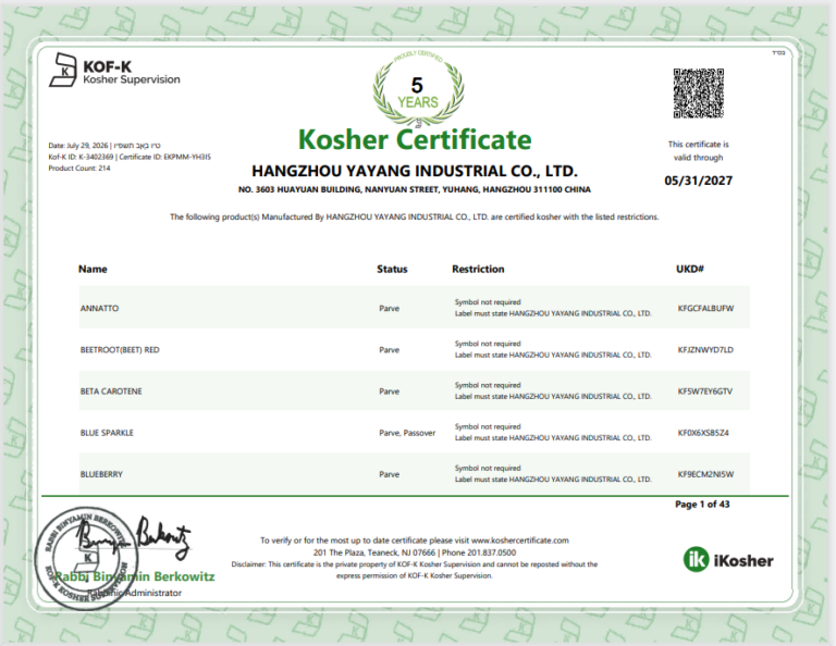 kosher certificate