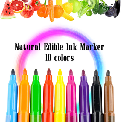 Custom hand-decorated cookies with floral motifs and natural edible ink markers